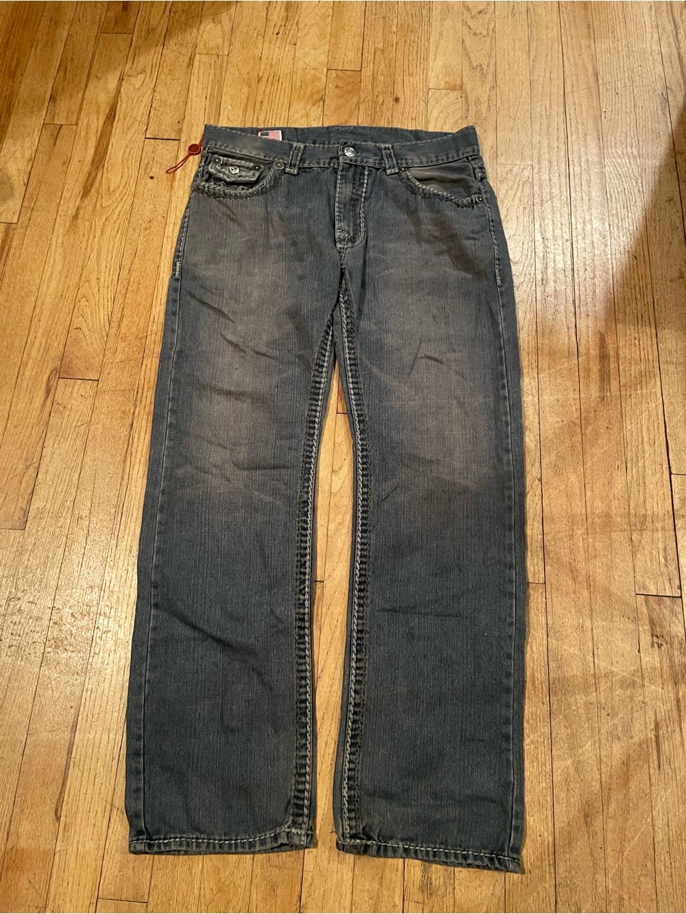 True Religion Men's Washed Black Straight Jeans